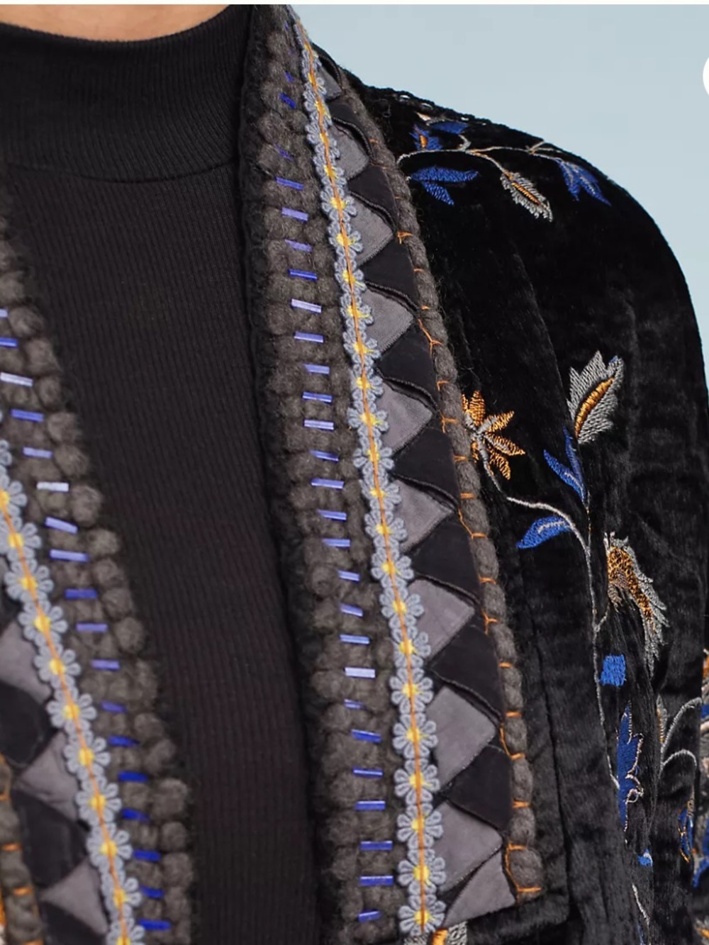 Anthropologie BL-NK London Roxanne Velvet Embroidered Floral Duster Jacket M - Picture 15 of 16